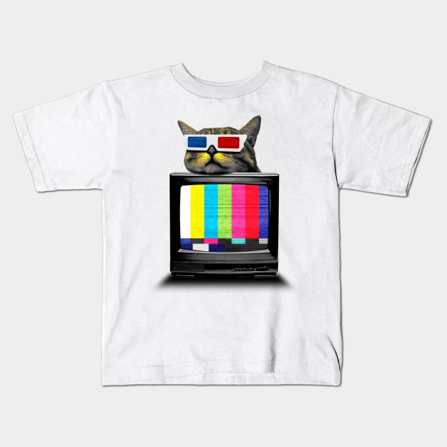 3D cat Kids T-Shirt by clingcling